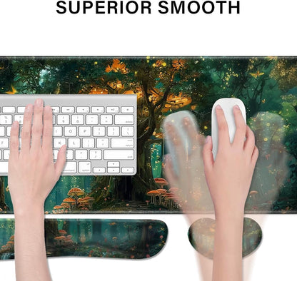 Desk Pad and Keyboard Wrist Rest, Large Mouse Pad + Keyboard Pad+Mouse Wrist Support, Non-Slip Desk Mat Protector for Office, Home 31.5×11.8 Inches Anime Dragon