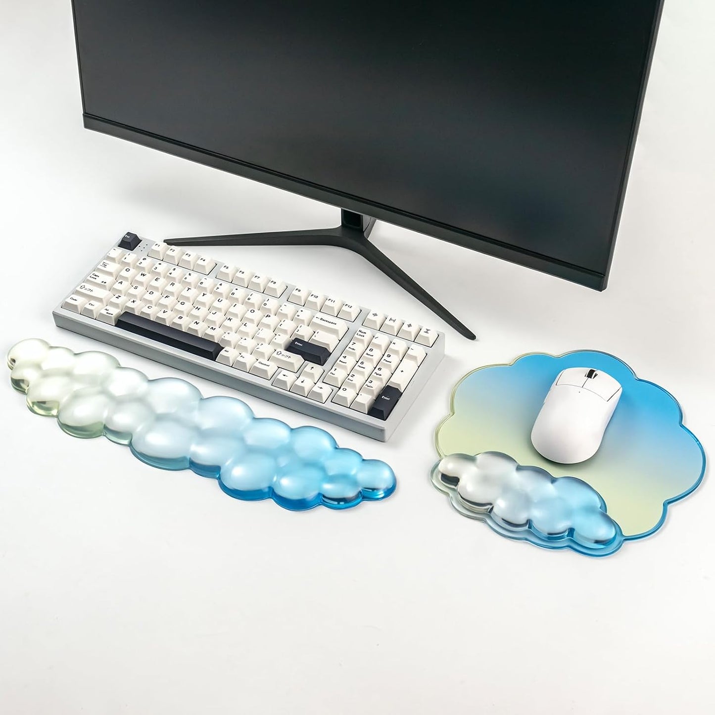 Gel Wrist Rest and Cloud Mouse Pad Support for Keyboard and Mouse - Ergonomic Pink Keyboard Wrist Pad Set for Typing Pain Relief/Computer/Laptop/Gaming/Home/Office (Cloud Shape, Gradient Blue Pink)