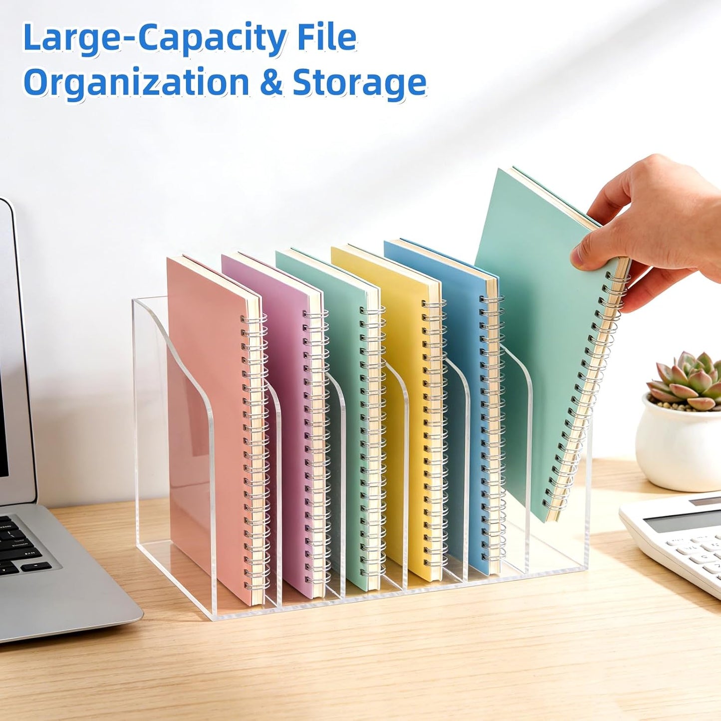 Acrylic Magazine File Holder, 6 Vertical Compartments Clear Acrylic File Organizer, Desktop Document Sorter & Bookend for Office/Home/Classroom, Storage for Documents, Books, Tablets & Accessories