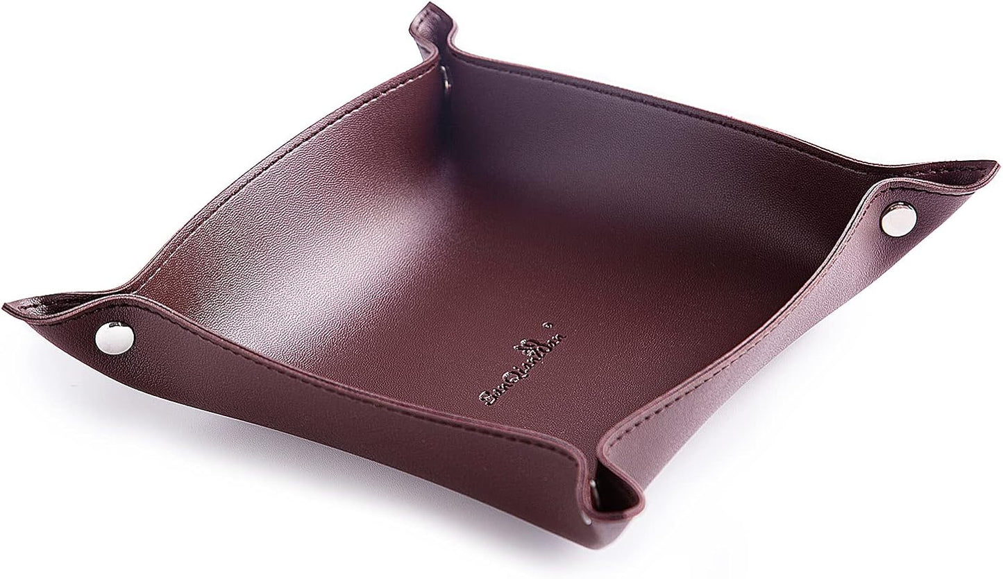 SANQIANWAN Leather Jewelry Valet Tray for Women and Man, Entryway Table Bedside Nightstand Desk Portable Small Catchall Travel Dish Plate for Key,Wallet,Watch,Phone,Coin(Pink-B)