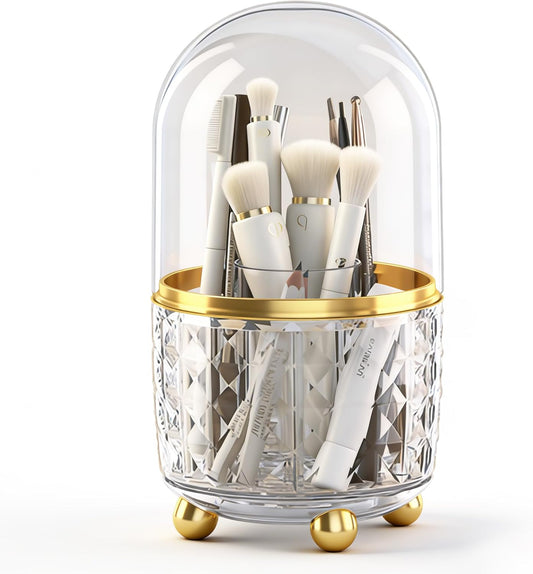 GOTOBA Dark Green Pen Pencil Holder for Desk, 360° Rotating Pen Organizer, Green Office Supplies, Cute Pen Holder, 6-Compartment Pencil Holder Rotating