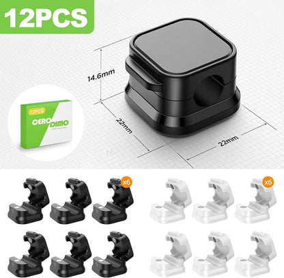 12 Pack Magnetic Cable Clips, Adjustable Desk Cord Holder and Cable Organizer for Home, Office, Car, Nightstand, Adhesive Wire Holder for USB, Phone, and Desktop Management