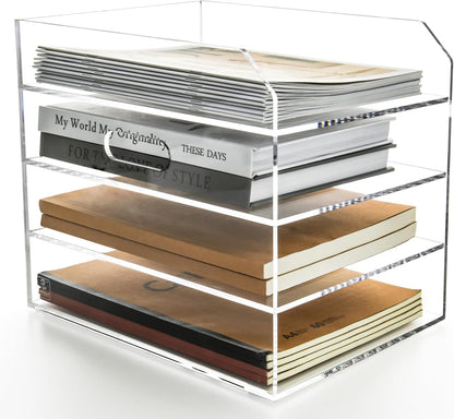 2-Tier Clear Acrylic Paper Trays, Desk File Organizer, A4 Paper Holder, Low-Profile Desk File Sorter for Office/Home, Clear Stackable Letter Tray for Bills, Crafts, Notebooks - Horizontal