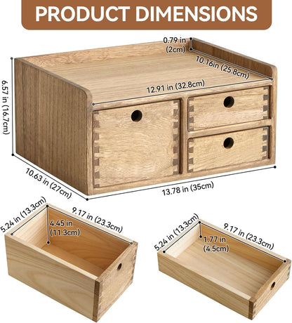 KIRIGEN Wooden Desktop Organizer Paper Storage Letter Tray File Sorter - Desk Rack Magazine File Dividers Holders for Home Office Accessories Wood Desk Cabinet with 3 Layer Trays Natural(3KWJG-NA)