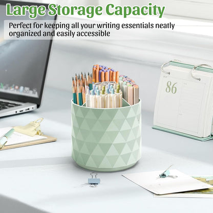 minimaliving Desk Organizer,Sparkling Diamond-like Pen Holder for Desk 360°Rotating Office Accessories,Pencil Cup with 5 Compartments Storage Box Caddy for Office,School,Home,Art Supply(White)