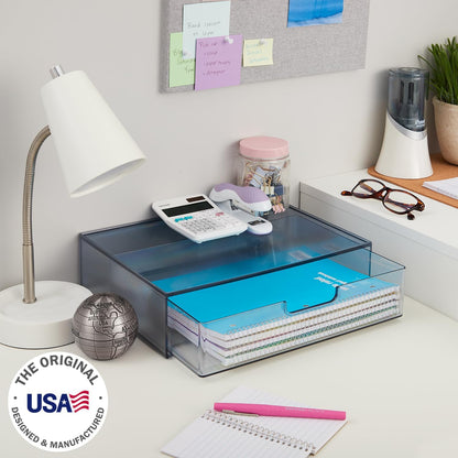 STORi STAX Plastic Stackable Organizer Drawers (Set of 2) Clear | 12.5" Wide | Set Includes Two Open Drawer | Organize Office Desk Accessories & Sort Paper | Made in USA