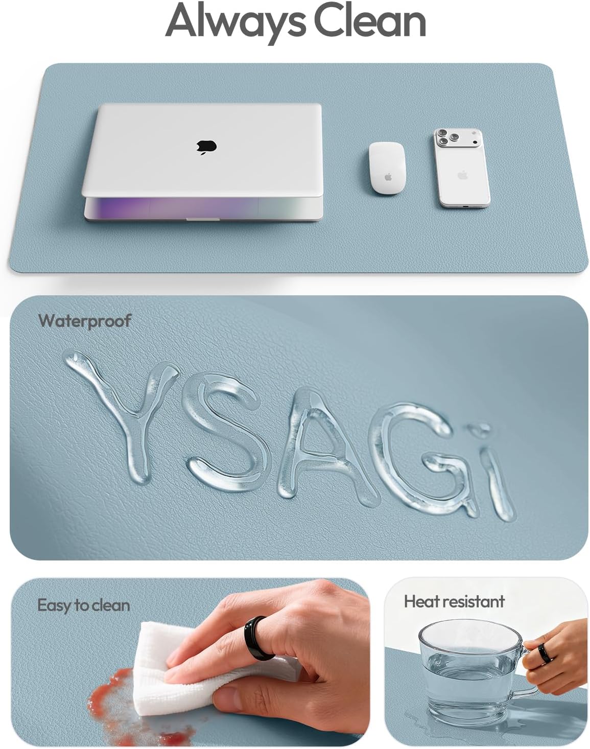 YSAGi Leather Desk Protector, Office Mat, Large Mouse Mat, Non-Slip PU Leather Blotter, Laptop Pad, Waterproof Writing Pad for Office and Home (Light Pink, 23.6" x 13.8") - Colors A