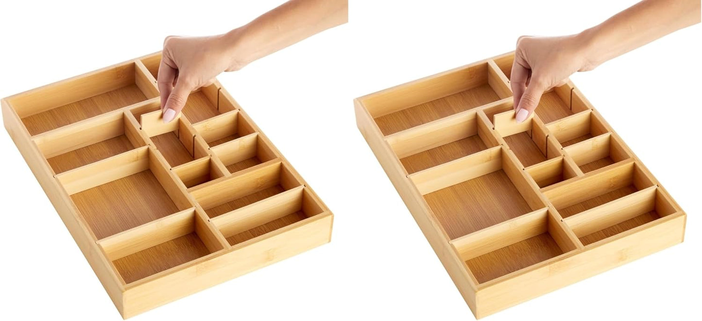 Juvale Drawer Organizer Tray - 8-Slot Drawer Divider for Utensils - Versatile Silverware Holder - Desk Tray for Office Supplies - 14 x 10 x 2 in, Brown, Bamboo