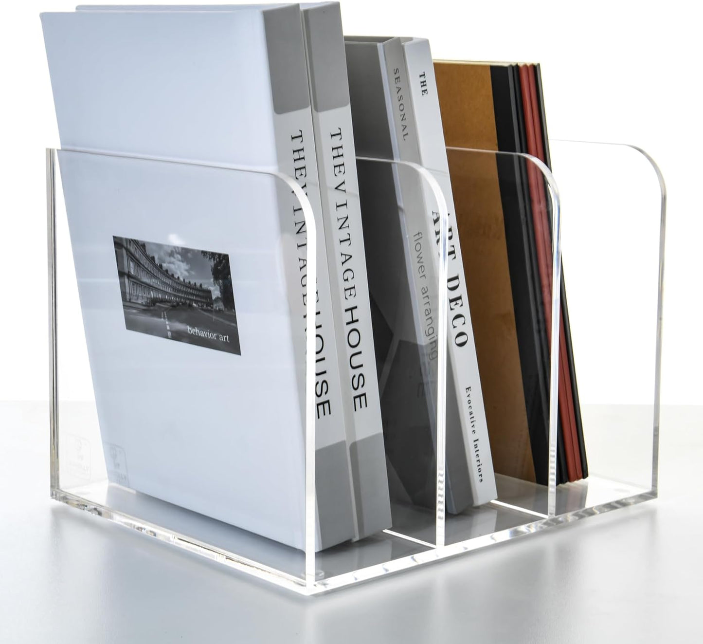 Magazine Holder - Acrylic File Holder and Desk Organizer, Clear Bookend File Sorter, Acrylic Book Organizer and Storage Box for Documents, Magazine Holder Rack for Classroom, Home, and Office