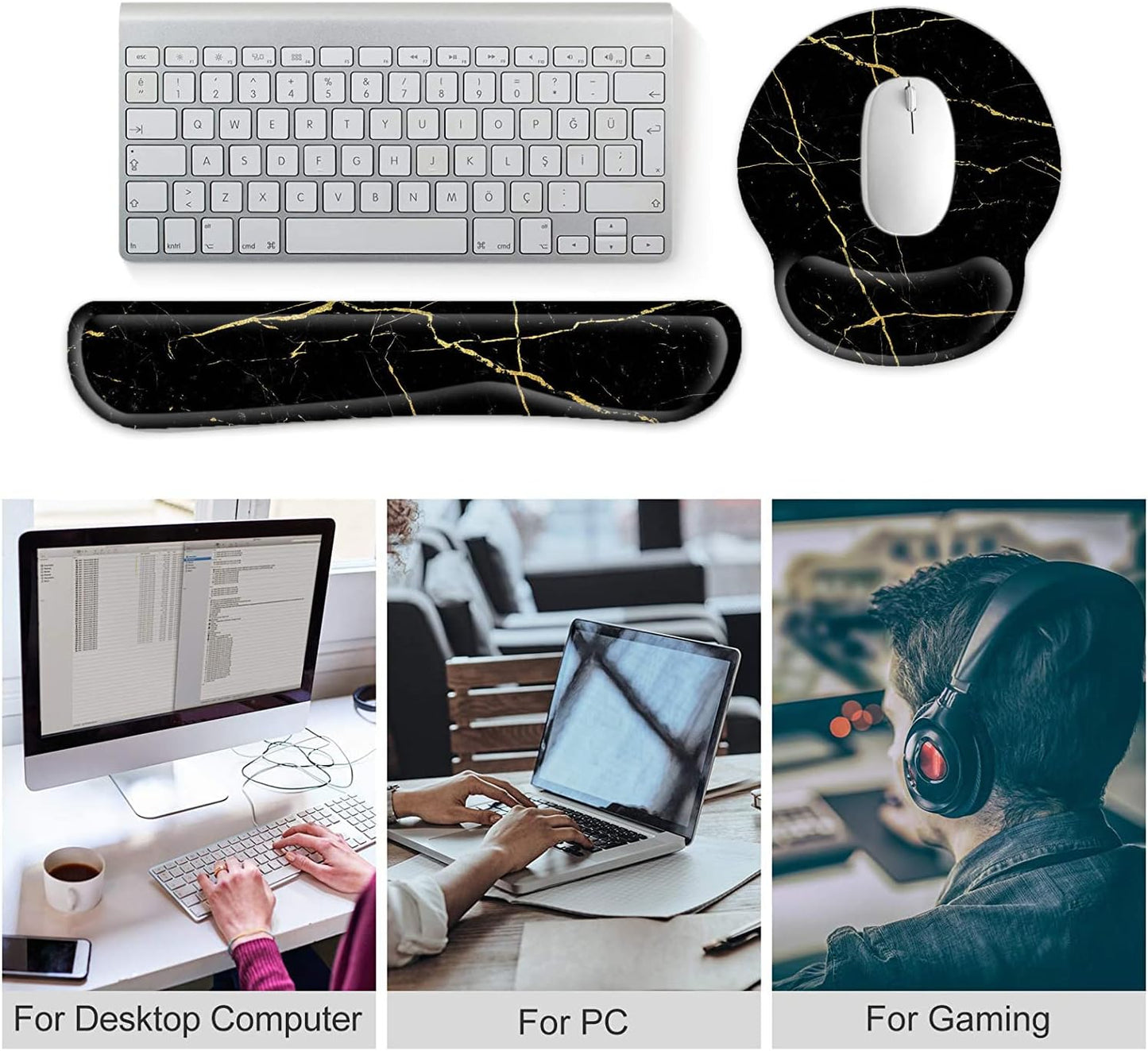 LATEEFAH Mouse Pad with Wrist Rest, 3-in-1 Gaming Mouse Pad, Keyboard Wrist Rest, Ergonomic Memory Foam Mousepad with Wrist Support for Computer Keyboard