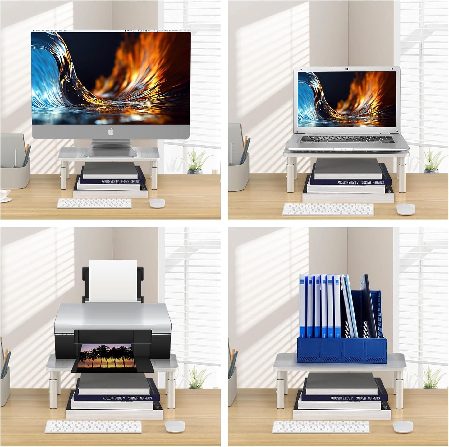 Bracwiser Monitor Stand Riser, Metal Computer Stand, 3 Height Adjustable Screen Riser with Mesh Platform for PS4, Laptop, Printer, Notebook and All Flat Screen, Holds Up to 20KG