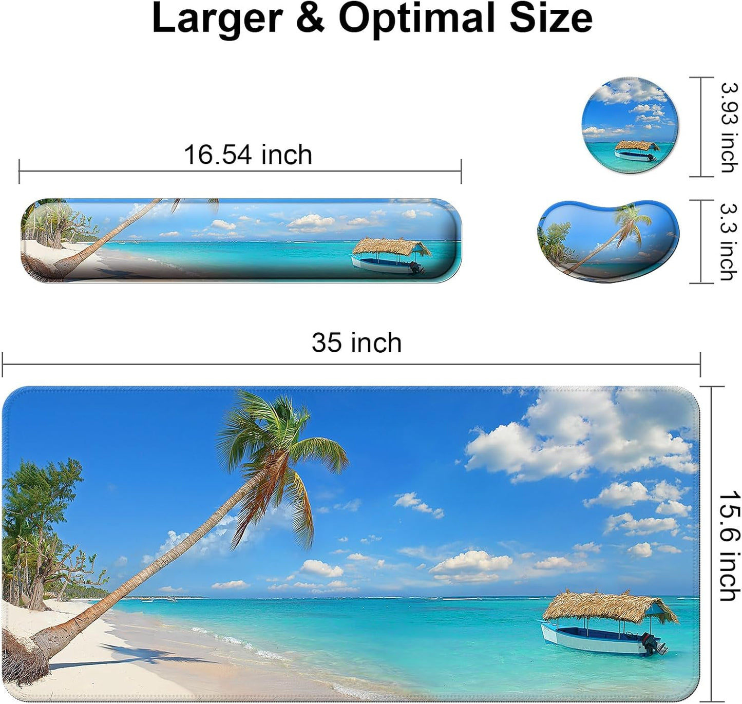 Keyboard Wrist Rest + Mouse Pad with Wrist Support + Desk Mat + Coaster 4 in 1 Set, XXL Large Gaming Mousepad Cute Ergonomic Mouse Pads for Desk Computer Laptop Office Decor-Beach