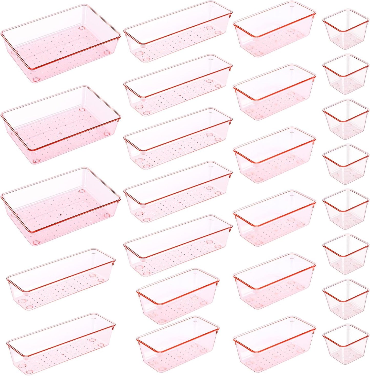 25pcs Pink Plastic Drawer Organizer Set, Clear Stackable Drawer Organizer,Kitchen Drawers Dividers for Bathroom, Office, Kitchen Cabinets and Dressing Tables