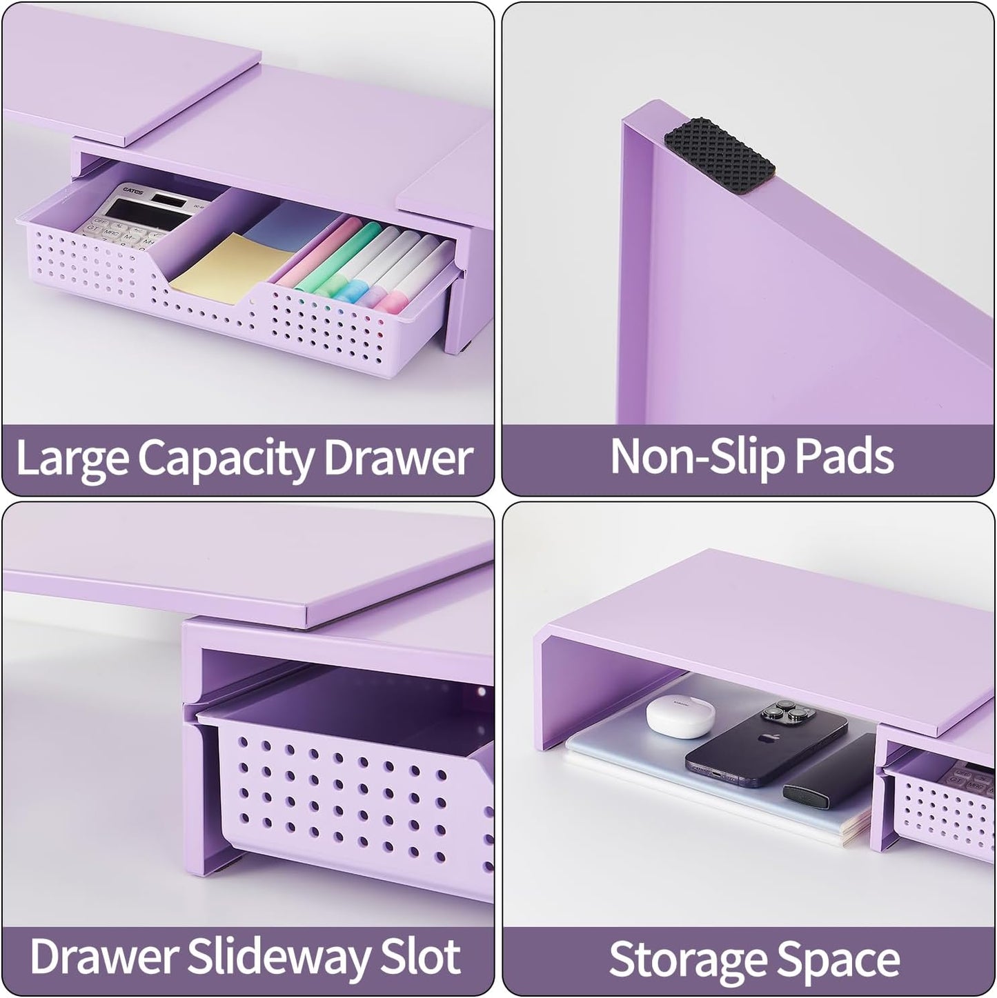 LEKETREE Dual Monitor Stand Riser with Drawer, Desk Organizer and Accessories, Pink Monitor Stand for Desk, Desktop Stand for Computer, Laptop, TV and More (Pink)