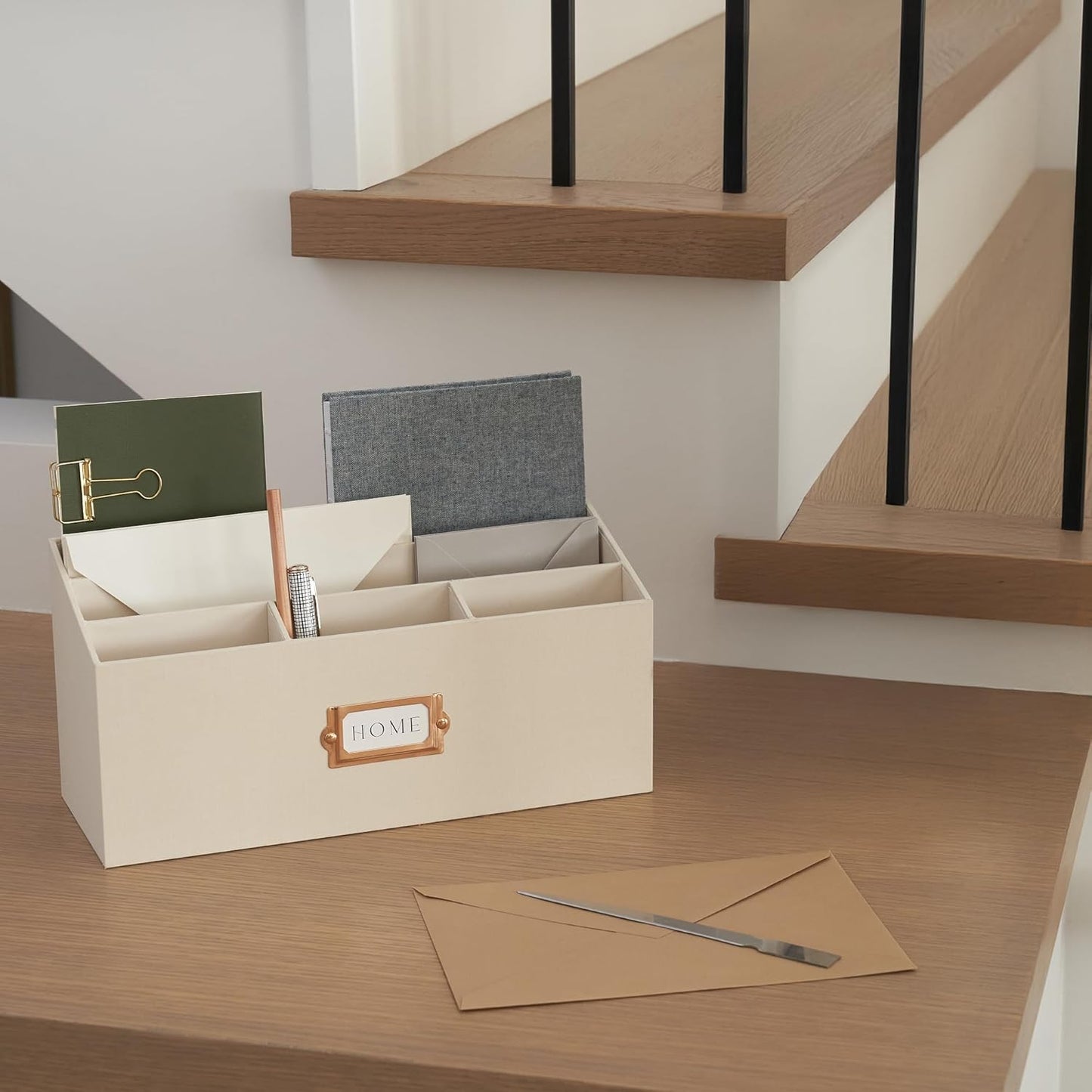 KIBAGA Stylish Linen Mail Organizer for Your Countertop – Easily Organizes Pens, Mail & More in Spacious Compartments on Any Desktop – The Perfect Desk Sorter for Paper & Office Essentials
