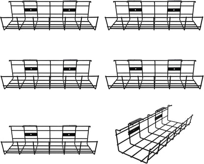 Under Desk Cable Management- 2 Pack Cord Organizer. Metal Wire Cable Management Tray for Office, Studio and Home. Super Sturdy Under Table Cable Management - Black Cable Organizer