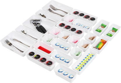Mind Reader 8-Piece Drawer Organizer Set, Storage Trays for Kitchen, Bathroom, Office, Makeup, Jewelry & More, Junk Drawer Tray, Utensil Holder, Plastic, Clear