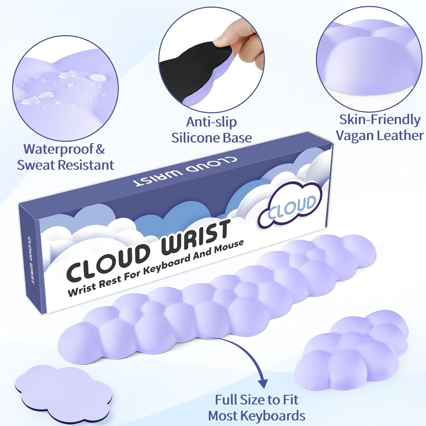 Sushret Cloud Wrist Rest for Keyboard and Mouse, Memory Foam PU Leather Keyboard Wrist Rest with Ergonomic Support, Non-Slip Base, Cute Arm Rest Pad & Palm Cushion, Office Desk Accessory, White