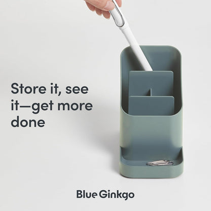 BLUE GINKGO Desk Holder – Korean-Made Office Organizer for Pencils, Pens, Notes, and Desk Supplies (White)