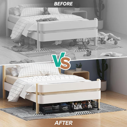 PHINOX Under Bed Storage Containers with Wheels, Under Bed Shoe Storage Organizer Drawer, Tool-free Assembly Metal Storage Containers for Bedroom Clothes Shoes Blankets -2PCK