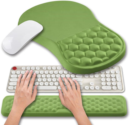 Hokafenle 2 in 1 Ergonomic Mouse Pad Wrist Support & Wrist Rest for Computer Keyboard Set, with Relieve Carpal Tunnel Pain Massage Bulge and Full Memory Gel Design (2In1 Set, Light Green)