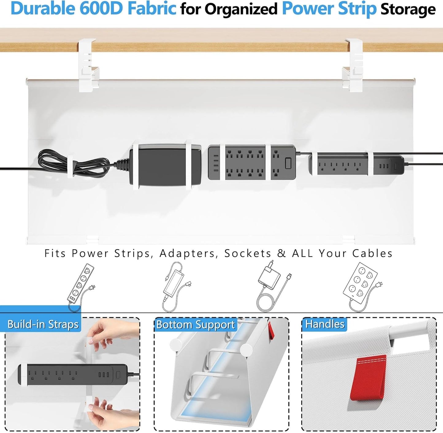 Litwaro Under Desk Cable Management Tray No Drill, 36" Cord Organizer with Clamp for Standing Desk, Premium Fabric Cable Tray with Wire Management for Office Home, Black