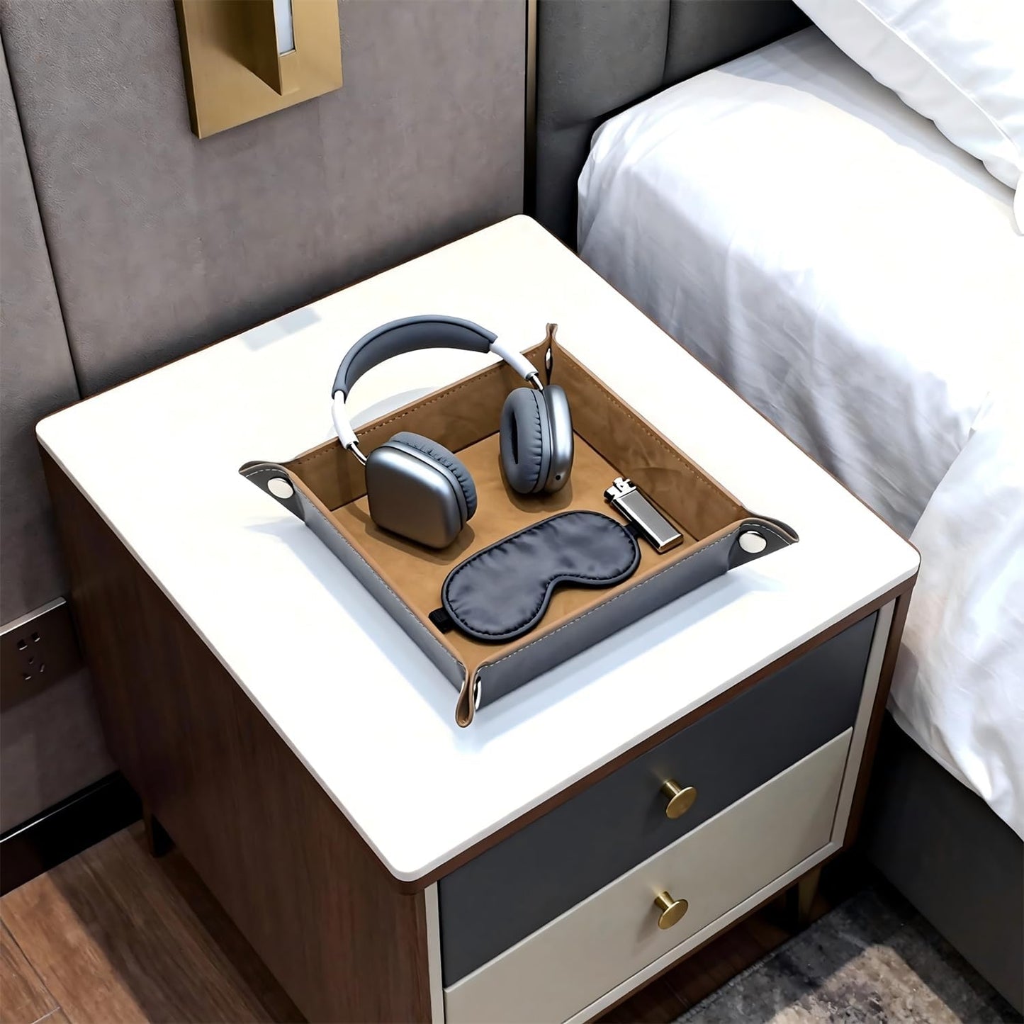 Valet Tray 5.5" Square Desktop Storage Organizer - Catch All Tray for Men & Women, Nightstand/Entryway/Desk/Dresser Top | Jewelry & EDC Holder for Watches, Keys, Wallet, Coins, Glasses