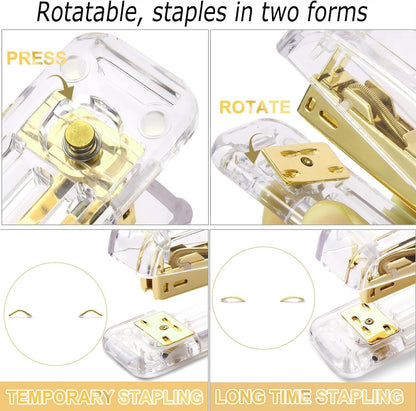 Gawsey Gold Desk Organizers and Accessories Set with 360-Degree Rotating Pen Holder, Acrylic Stapler, Tape Holder, Staple Remover, Binder/Paper Clips Kit, Scissor and 1 Box of Staples