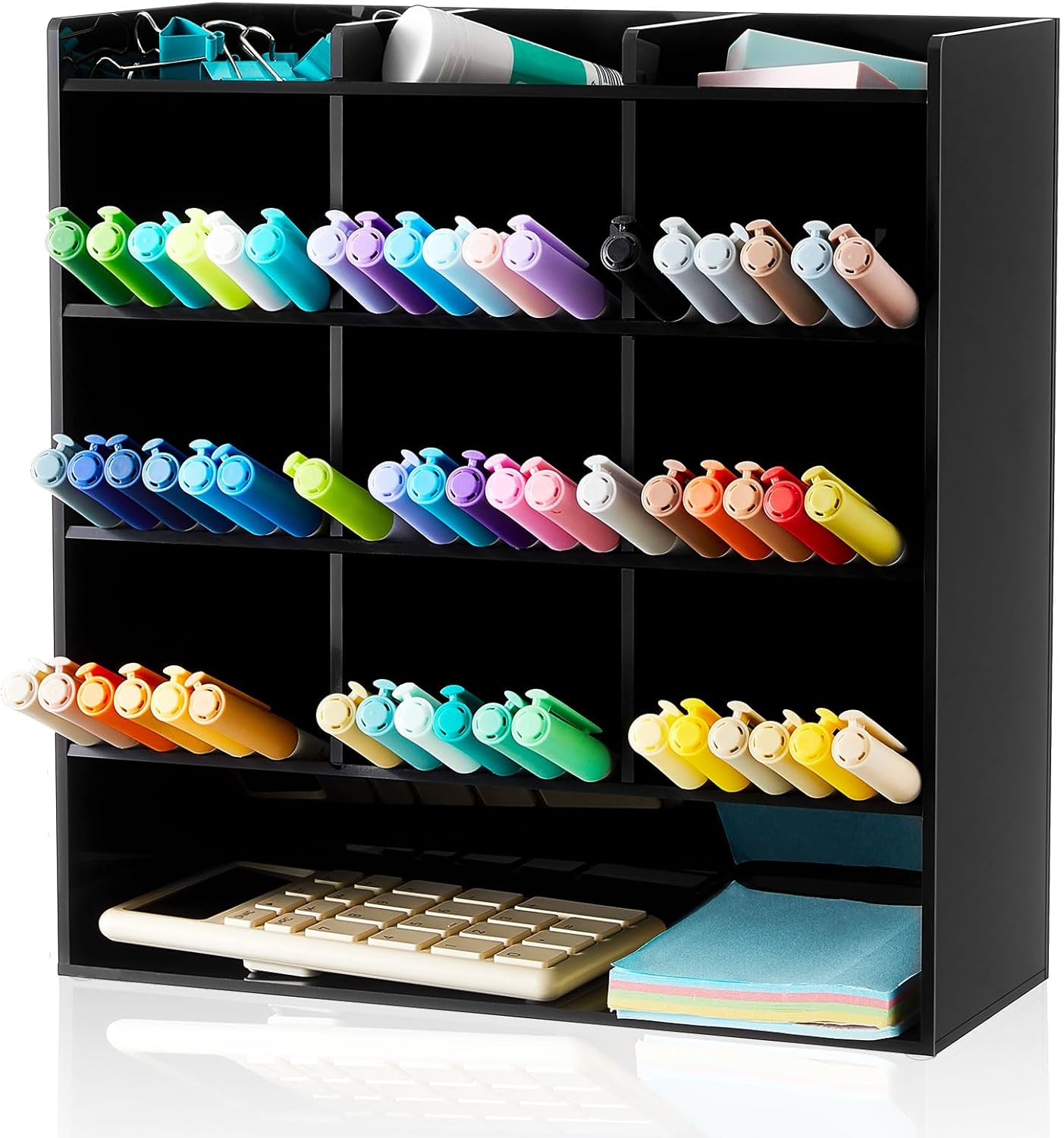 MotiMind Acrylic Pen Organizer Storage for 250 Markers Vertical Marker Organizer Acrylic Pen Display Holder for Office Desk Desktop Stationery Pencil Storage, Clear, 13 x 4 x 12.4 Inch