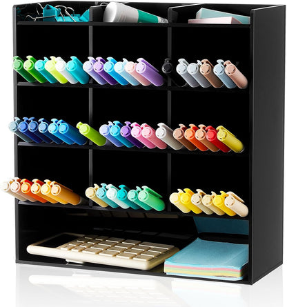 MotiMind Acrylic Pen Organizer Storage for 250 Markers Vertical Marker Organizer Acrylic Pen Display Holder for Office Desk Desktop Stationery Pencil Storage, Clear, 13 x 4 x 12.4 Inch