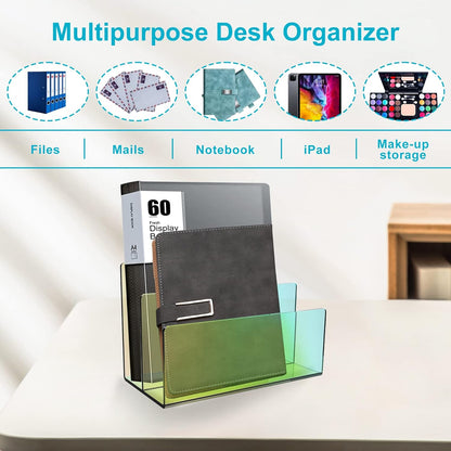 Boloyo Acrylic File Holder,1PC 2 Sections Clear File Organizer Mail Letter Sorter Desktop Folder Holder for Home Office School Envelope Bill Filling Paper Document