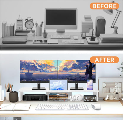 Qupui Computer Monitor Stand Riser with Drawer and Pen Holders, Desk Organizer Shelf and Accessories, Office Desk Accessories, Office Organization, Black