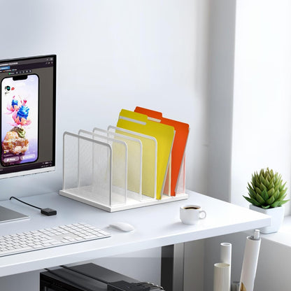 Kuntine.B Desk File Organizer 5 Sections Upright Mesh Desktop Organizer File Sorter Office Organization File Holder for Home, Office & Classroom