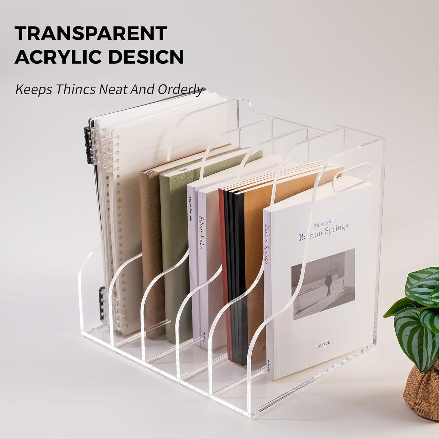 Clear Acrylic Organizers - 5 Vertical Compartments Acrylic Folder Organizer & File Organizer, Desk Document Storage Bins for Magazines, Binders - Multipurpose Home Office Desk Organizer