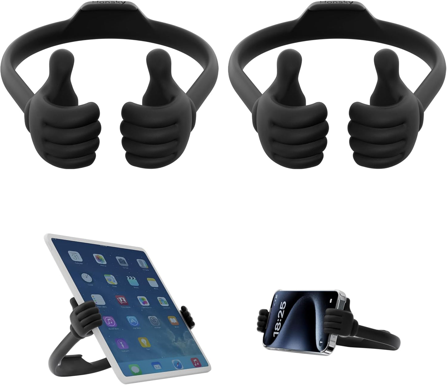 HONSKY 3361942 Cute Thumbs Up Adjustable Tpu Flexible Mobile Cell Phone Tablet Computer Display Stand Holder for Bed Desk - Blue and Black