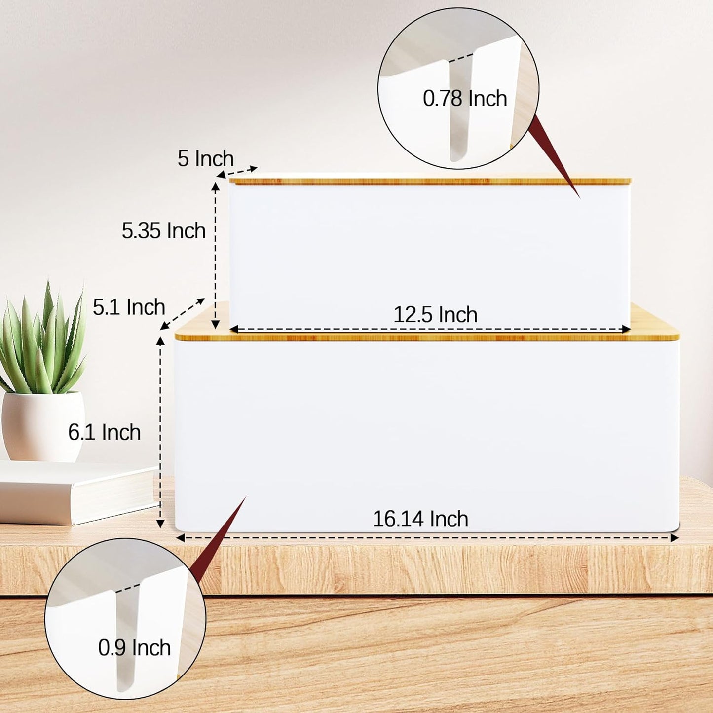 Cable Management Box,Wooden Style Large Cable Organizer Box for Office and Home,Cable Organizer Box with Proof Lock for Baby-Pets,Wood Lid（White,1 Pack