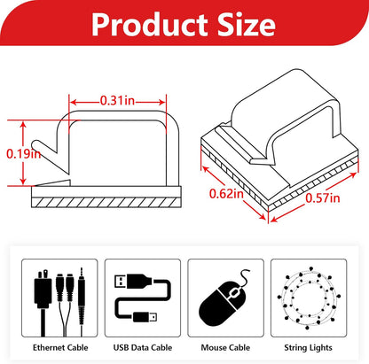 Abnii 100PCS Cable Clips, Adhesive Wire Clips Organizer Cord Clips Management, Cable Staples Outdoor Strong for Wall, Desk, Christmas Lights, String Lights, TV PC Ethernet Cable, Clear Small
