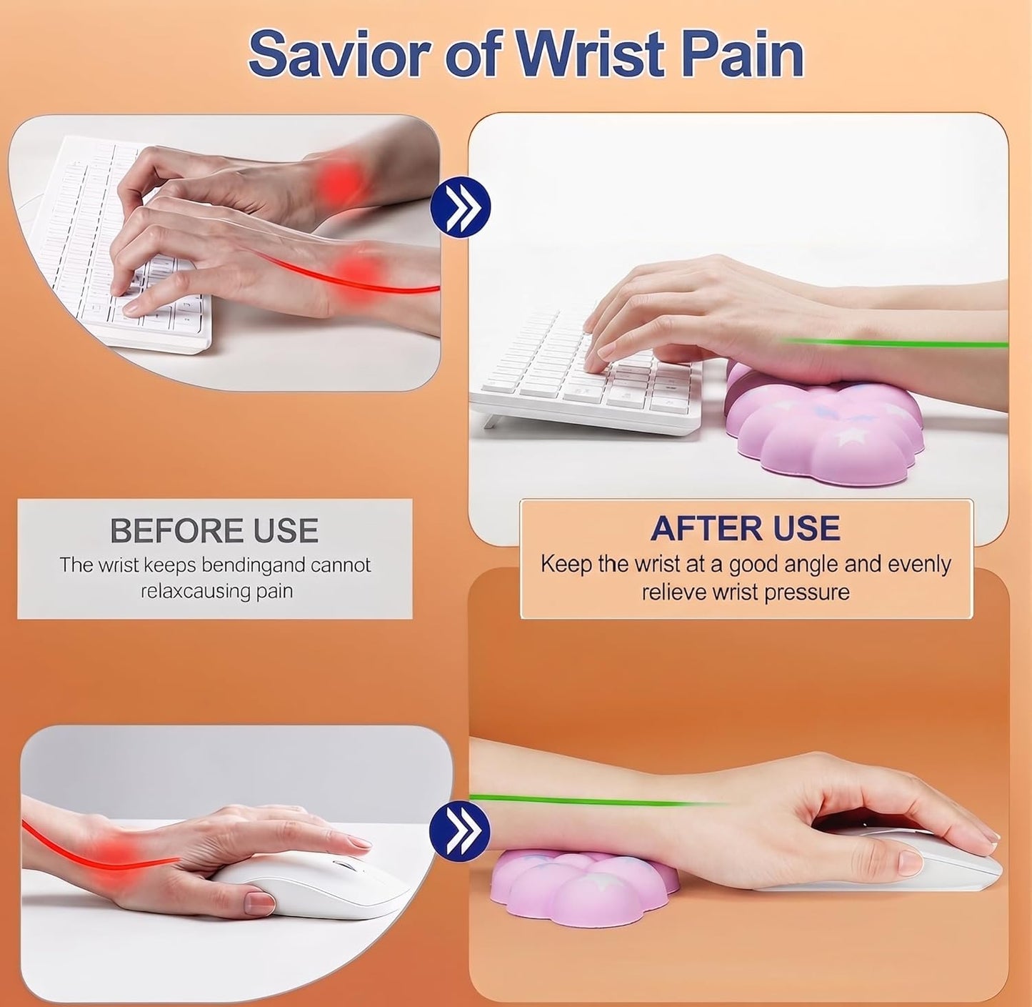 Cloud Wrist Rest Set for Keyboard and Mouse, Includes Cute Coaster, with Computers and Laptops（Purple Star Set）