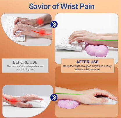 Cloud Wrist Rest Set for Keyboard and Mouse, Includes Cute Coaster, with Computers and Laptops（Purple Star Set）