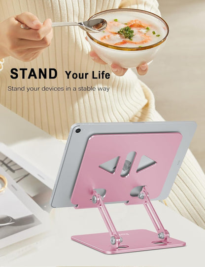 Aoviho Tablet Stand Holder for Desk, Adjustable Desktop Tablet Holder, Foldable Aluminum Tablet Mount for iPad pro 12.9, iPad Air Mini, Samsung Galaxy Tabs Z Fold Kindle Fire 4-12 inch Purple
