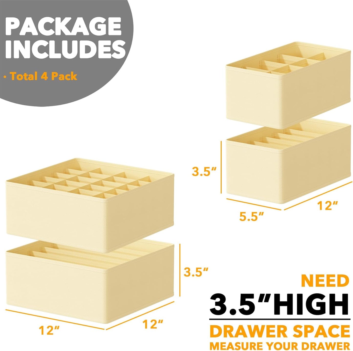 SpaceAid Drawer Organizer for Clothes, 18 Pack Dresser Drawer Organizer Bins, Closet Organizers and Storage Dividers for Clothing, Underwears, Socks (Beige)