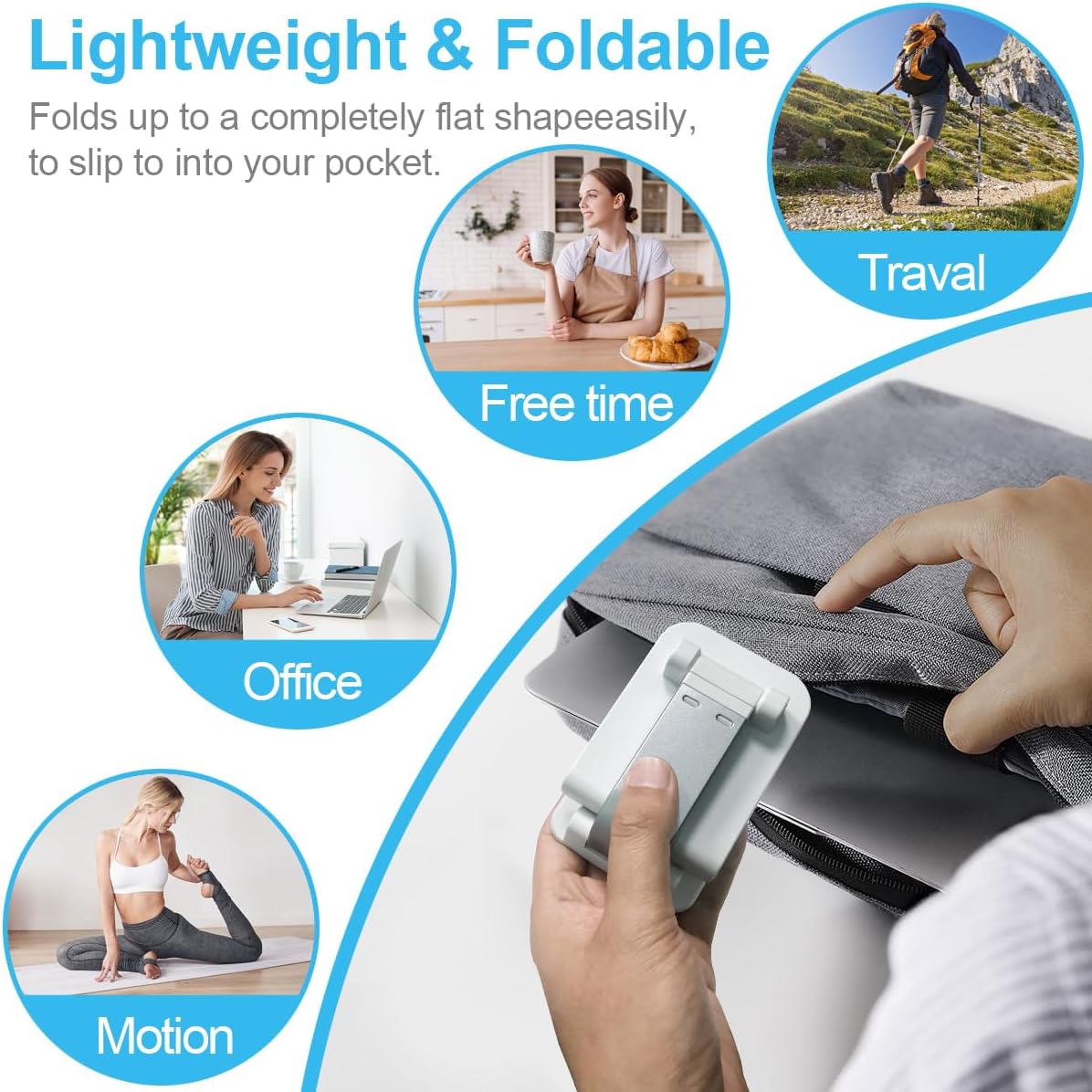 POQOD 2 Pack Cell Phone Stand, Foldable Phone Holder for Desk Compatible with Phone 15 14 13 12 11 Pro Xs Xs Max Xr X 8, Nintendo Switch, All Phones, Black & White