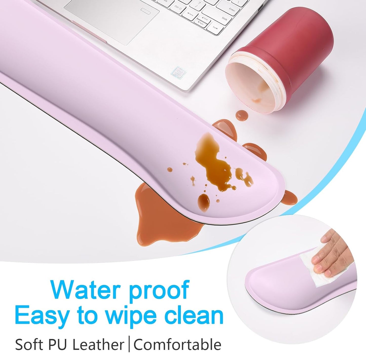 Dapesuom Keyboard Wrist Rest Set, Cute PU Leather Wrist Cushion for Computer Keyboard and Mousepad, Memory Foam Mouse Pad Rests Support with Non-Slip Base for Typing Pain Relief Laptop, Colonial White