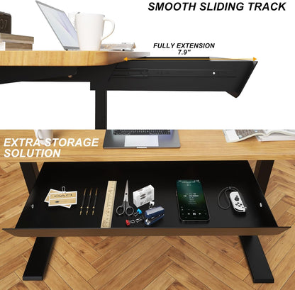Under Desk Mounted Sliding Drawer with 60 Degree Tilt Panel to Pull Out, 15'' Long & 9'' deep Large Storage Organizer for Sit Stand Workstation