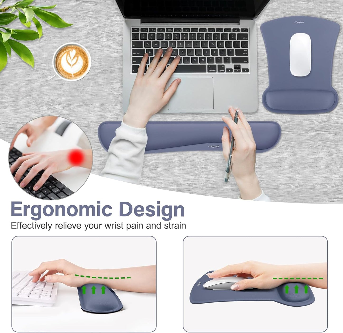 MOSISO Wrist Rest Support for Mouse Pad & Keyboard Set, Ergonomic Mousepad Non-Slip Base Home/Office Pain Relief & Easy Typing Cushion with Neoprene Cloth & Raised Memory Foam, Apricot
