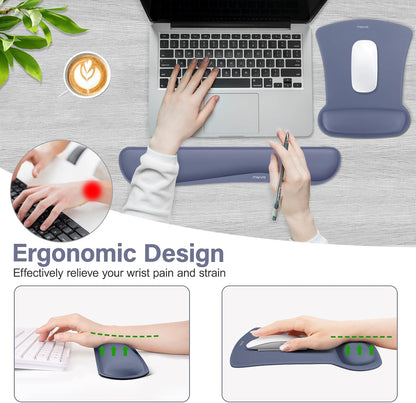 MOSISO Wrist Rest Support for Mouse Pad & Keyboard Set, Ergonomic Mousepad Non-Slip Base Home/Office Pain Relief & Easy Typing Cushion with Neoprene Cloth & Raised Memory Foam, Apricot