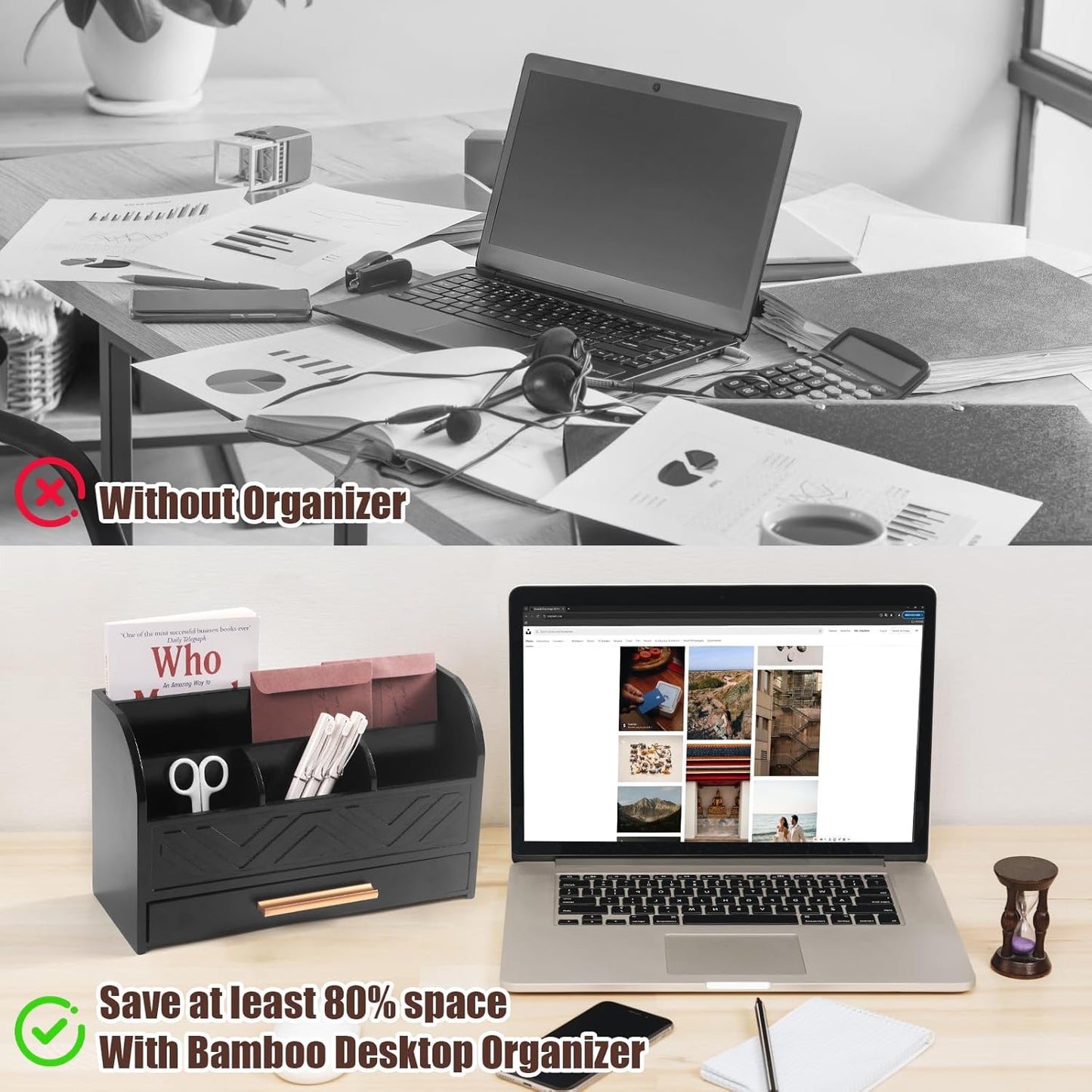 Mail Organizer Countertop Kitchen-White Mail Holder Countertop Drawers Wood Desk Drawer Tabletop Storage Organization Pen Holder Letter Sorter Makeup Organizer for School Home Office Supplies