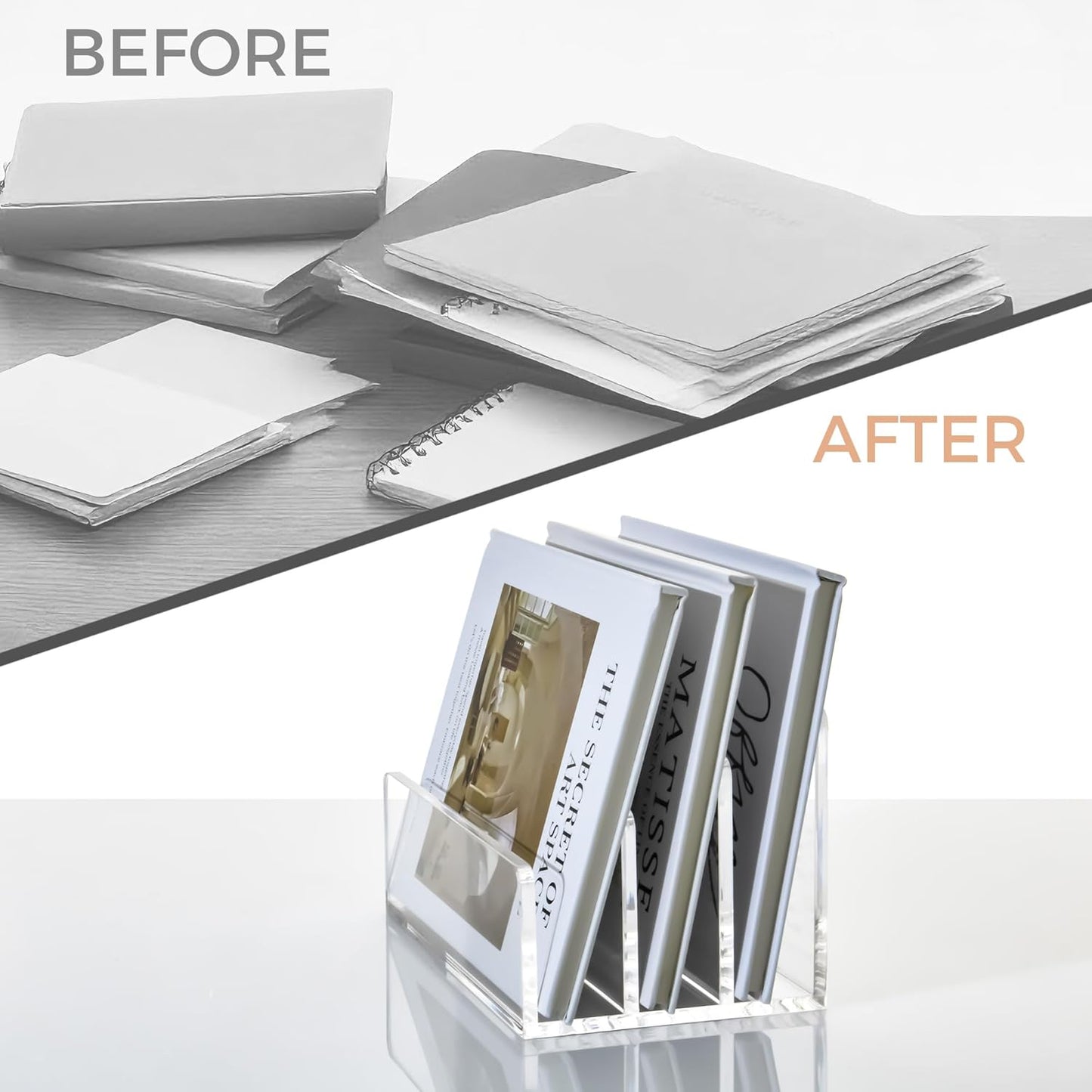 3 Compartments Clear Acrylic Mail Holder – Vertical Letter Sorter & Multifunction Desk Organizer for Bills, Documents, Notebooks – Modern Office/Home Envelope File Rack