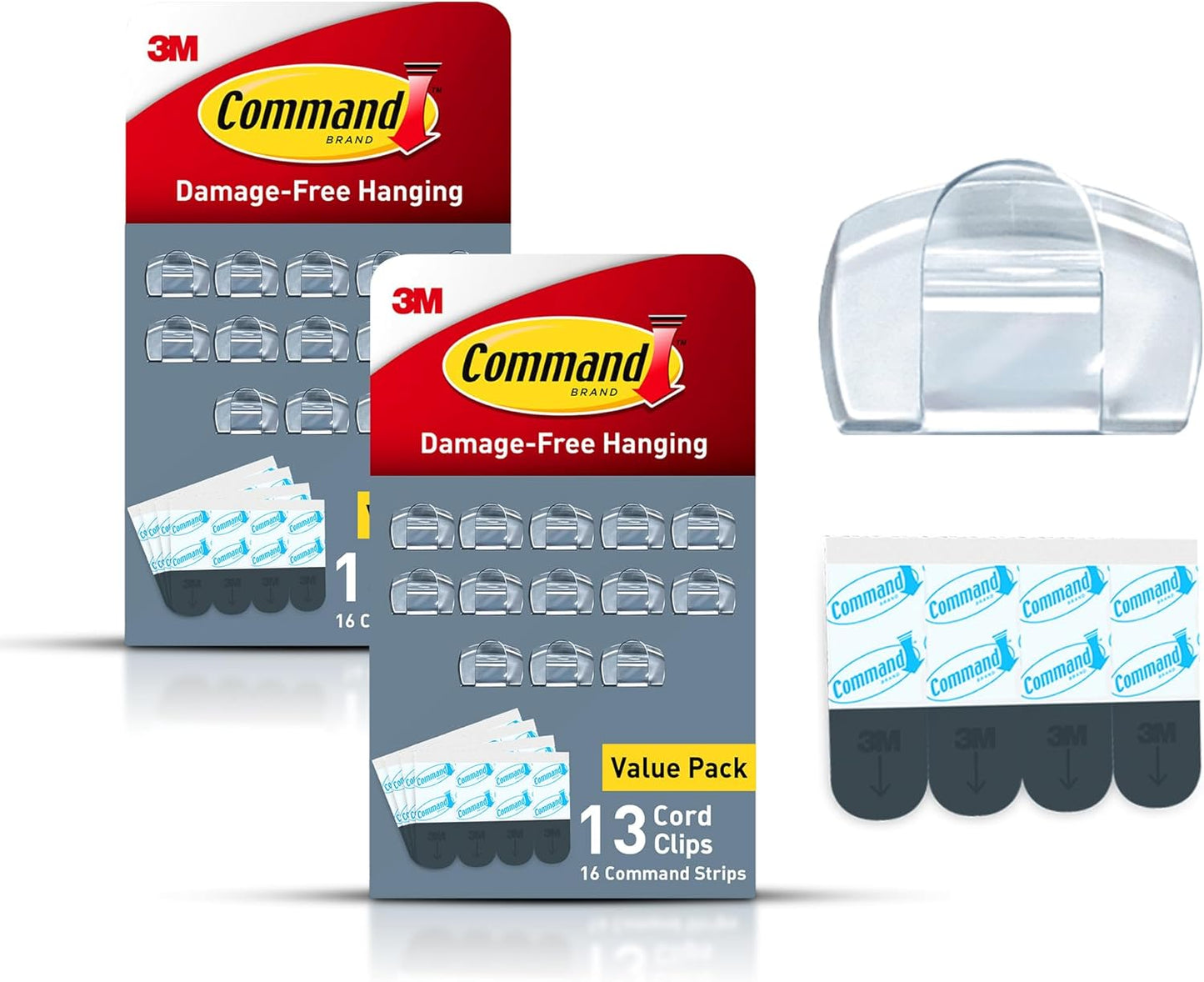 Command Round Cord Clips, Damage-Free Hanging Cable Clips, No Tools Wall Clips for Hanging Electrical Cables of Christmas Decorations, 13 Clear Cord Clips and 16 Command Strips