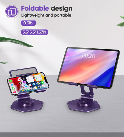 Aluminum Tablet Stand for Desk, 360° Swivel iPad & Tablet Holder – Thickened Material & Foldable Desktop Mount for 5–12.9in Devices, Black